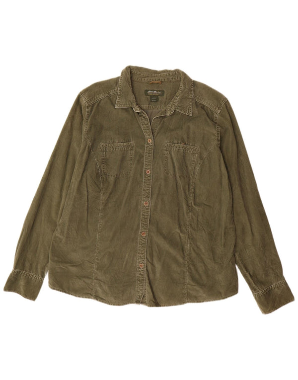 EDDIE BAUER Ženska visoka samtasta košulja UK 18 XL Zeleni pamuk