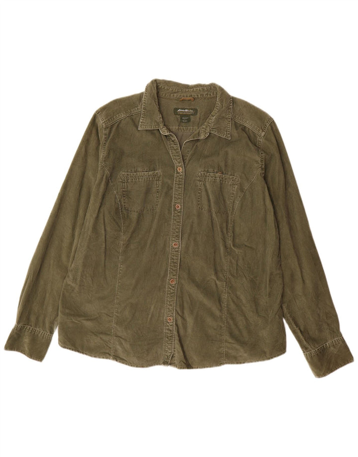 EDDIE BAUER Ženska visoka samtasta košulja UK 18 XL Zeleni pamuk