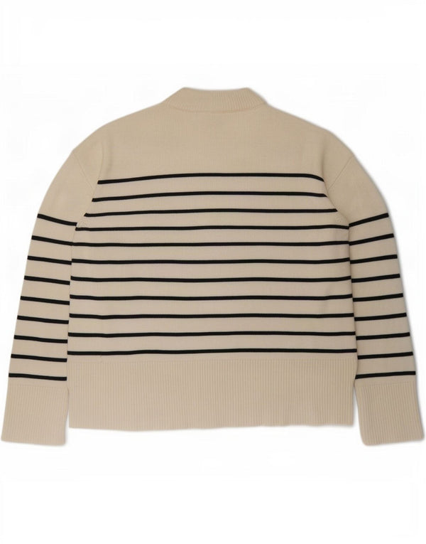 Zara Womens Crew Neck Jumper Sweater UK 10 Small Off White Striped