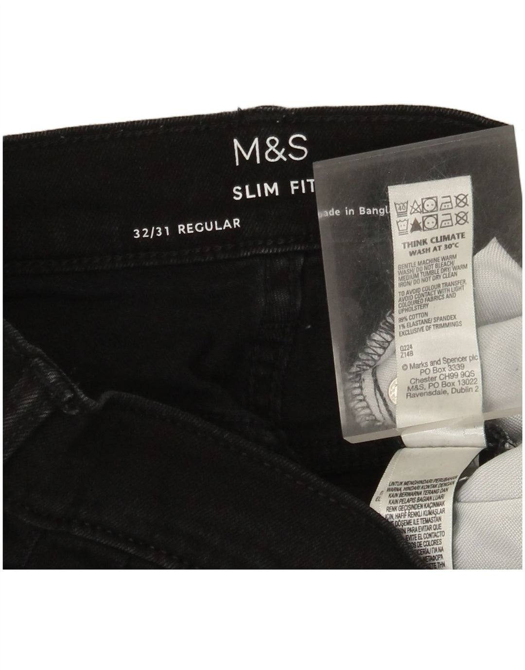 Marks & Spencer Mens Regular Slim Jeans W32 L31 Crni pamuk