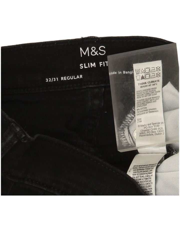 Marks & Spencer Mens Regular Slim Jeans W32 L31 Crni pamuk