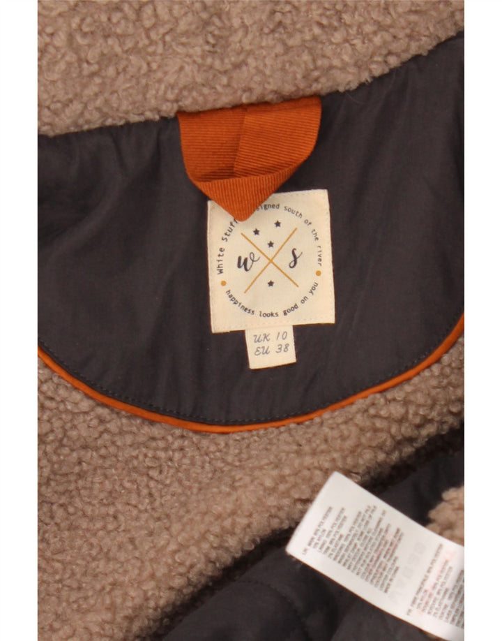 Bijeli ženski prošiveni kaput s kapuljačom UK 10 Mali sivi poliester