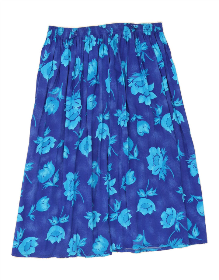VINTAGE Womens Flared Skirt 2XL W32  Blue Floral Vintage Vintage and Second-Hand Vintage from Messina Hembry 