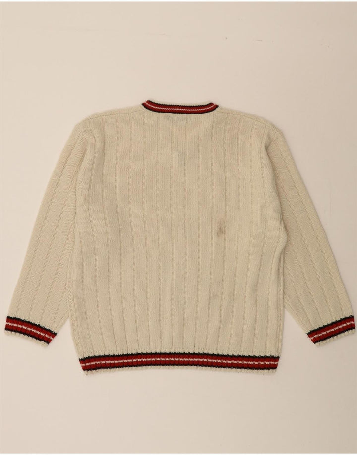 MAN'S WORLD Mens V-Neck Jumper Sweater IT 52 Large Off White Polyacrylic Vintage Man's World and Second-Hand Man's World from Messina Hembry 