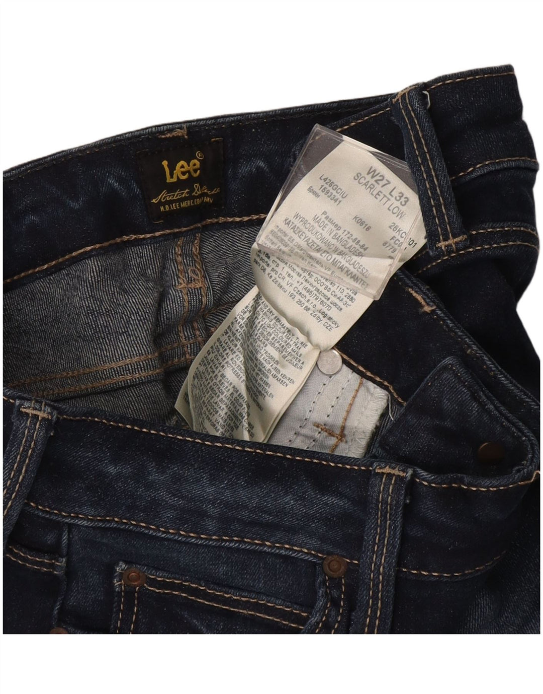 LEE Ženske niske uske traperice Scarlett W27 L33 tamnoplavi pamuk