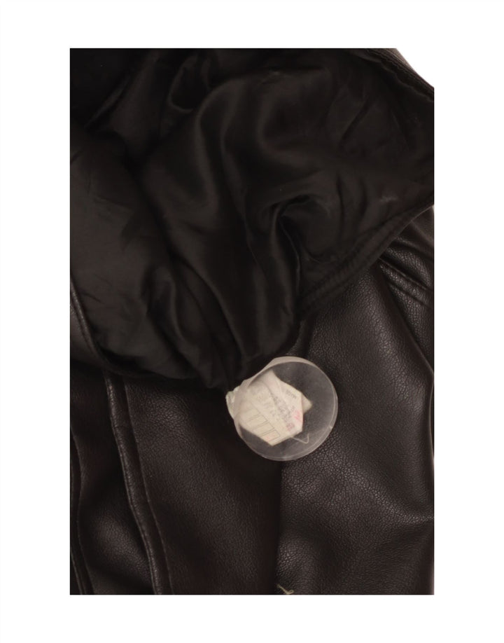 VINTAGE ženska prevelika crop kožna biciklistička jakna UK 10 Mala crna