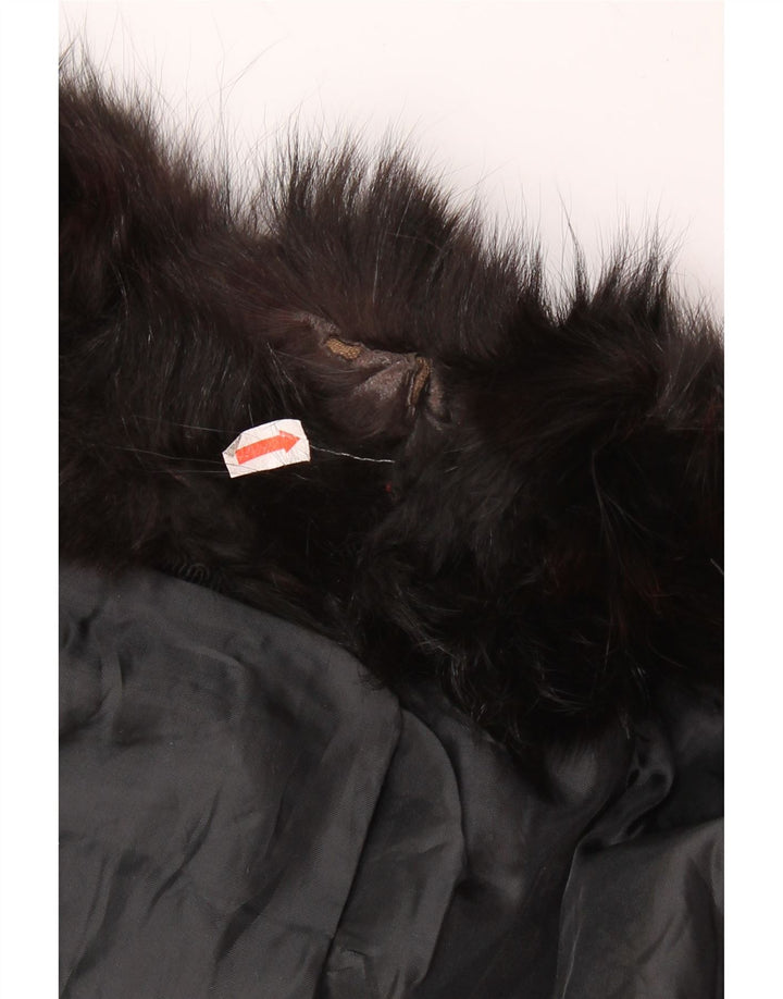 Vintage ženska krznena kožna jakna UK 14 srednje crna