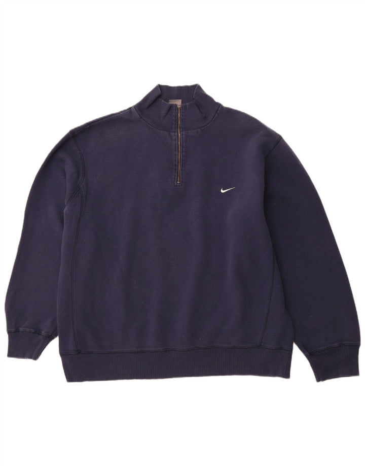 NIKE Muška majica s izrezom s patentnim zatvaračem UK 45/47 XL tamnoplavi pamuk