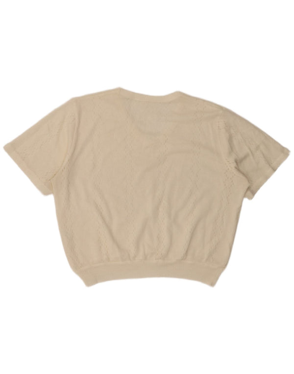 Vintage ženski džemper kratkih rukava s velikim V-izrezom IT 50 XL bijeli