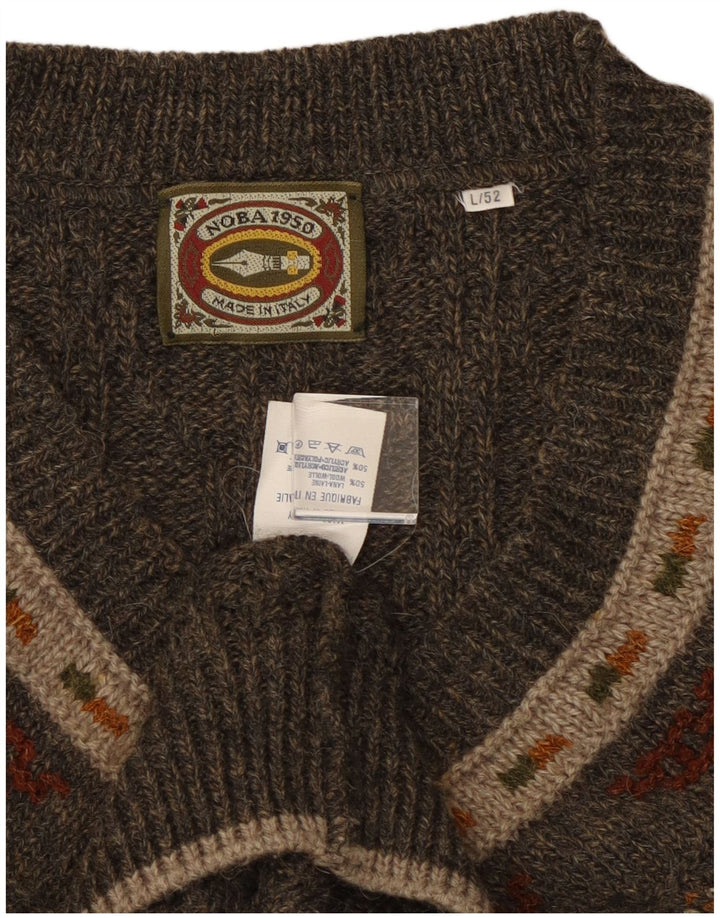 Noba 1950 Muški džemper s V-izrezom IT 52 Veliki kaki geometrijski vuneni