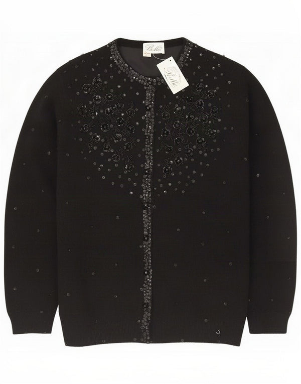 Vintage ženski džemper sa šljokicama IT 48 XL Black Floral Classic