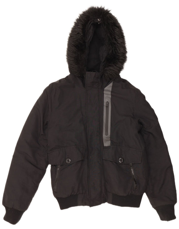 Superdry Mens Hooded Padded Jacket UK 38 Medium Black Nylon