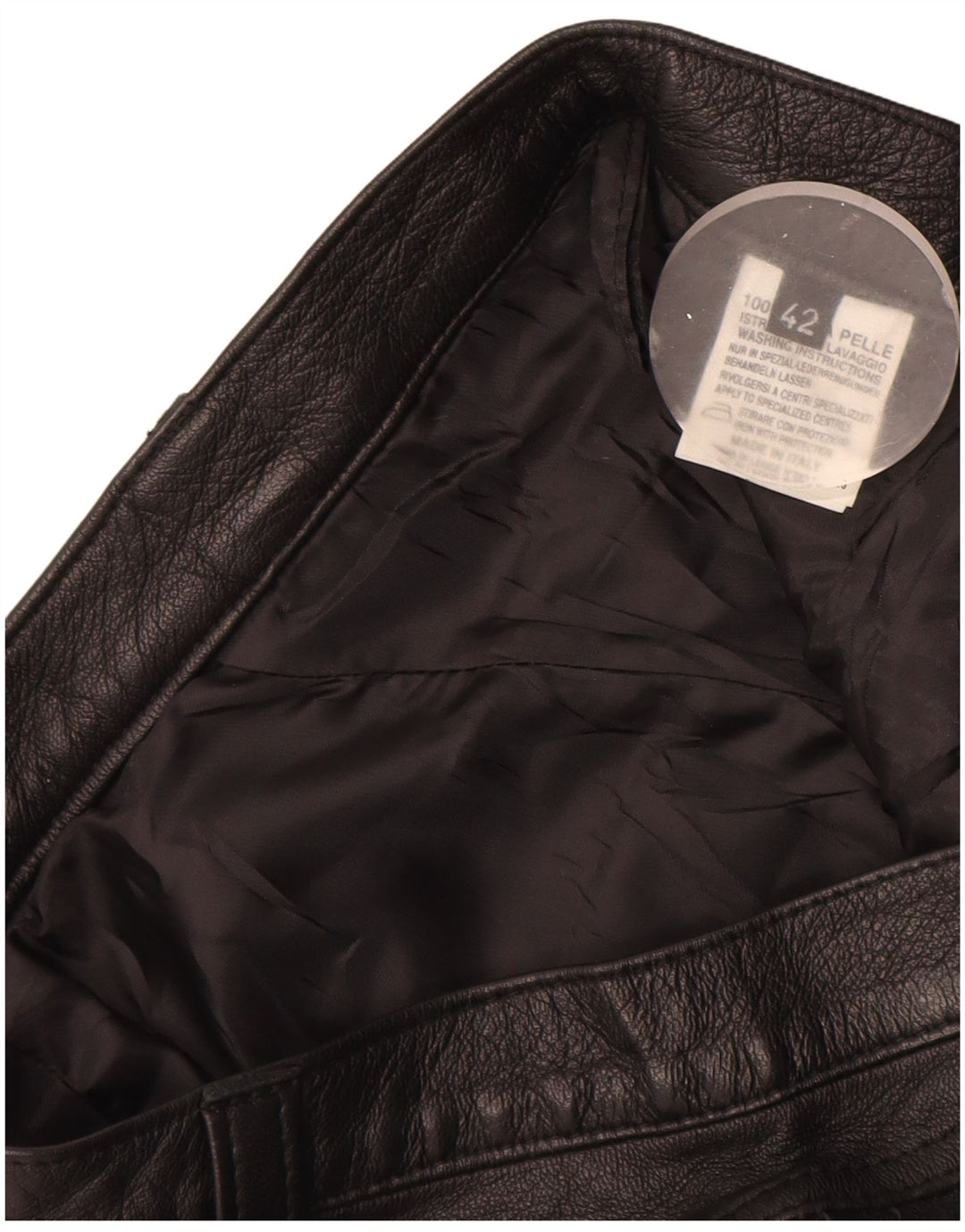 Vintage ženske ravne kožne hlače IT 42 srednje W28 L29 crna koža