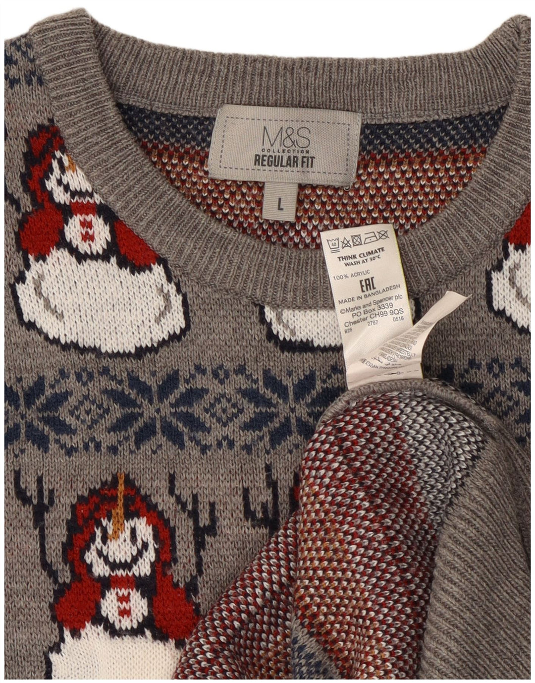 Marks & Spencer muški džemper s okruglim izrezom Veliki sivi božićni pulover
