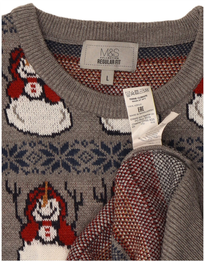 Marks & Spencer muški džemper s okruglim izrezom Veliki sivi božićni pulover