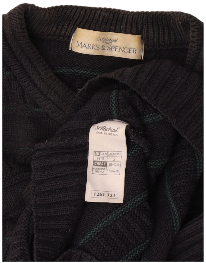 Marks & Spencer muški džemper s okruglim izrezom, srednje crne pruge od akrila