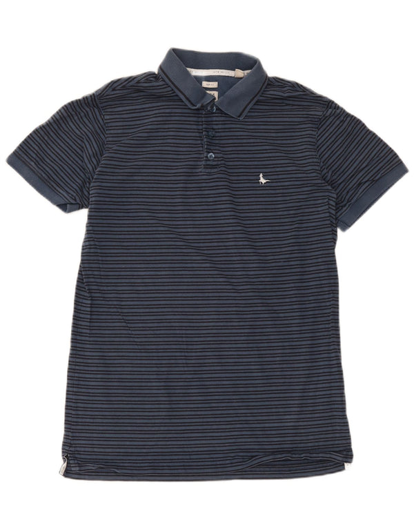 Jack Wills Mens Slim Fit Polo Shirt Small Navy Blue Striped Cotton