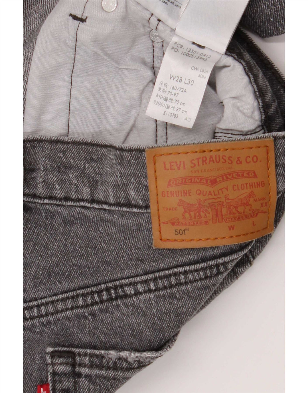 Levi's muške 501 ravne traperice W28 L27 sivi pamuk