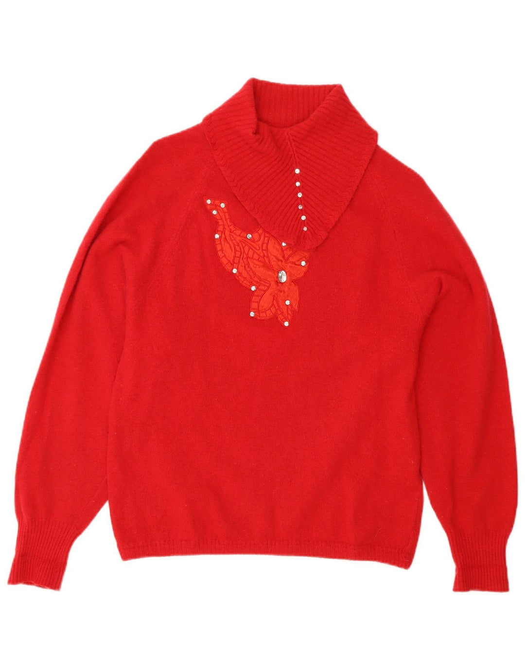 Vintage ženski džemper sa šal ovratnikom UK 12 srednje crvene vune