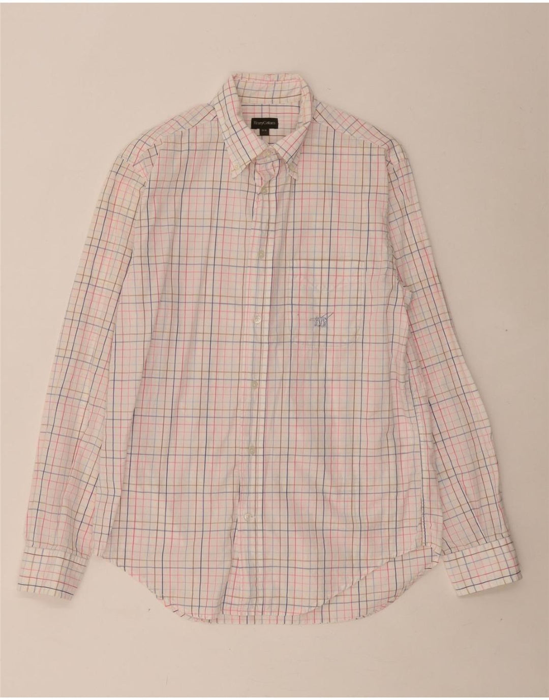 HENRY COTTONS Mens Shirt Size 39 Medium Pink Check Cotton Vintage Henry Cottons and Second-Hand Henry Cottons from Messina Hembry 