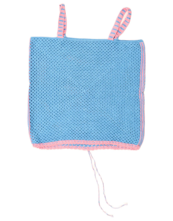 VINTAGE ženska majica s heklanim rukavima UK 14 Srednje plava