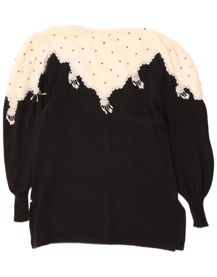 VINTAGE ženski džemper s morskim izrezom UK 14 srednje crne boje