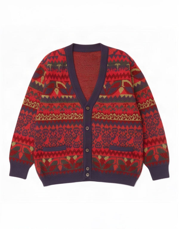 Cagi muški kardigan pulover IT 46 Small Red Fair Isle vuna