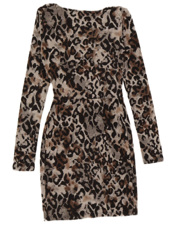 Topshop ženska haljina s dugim rukavima uz tijelo UK 6 XS Sivi životinjski print