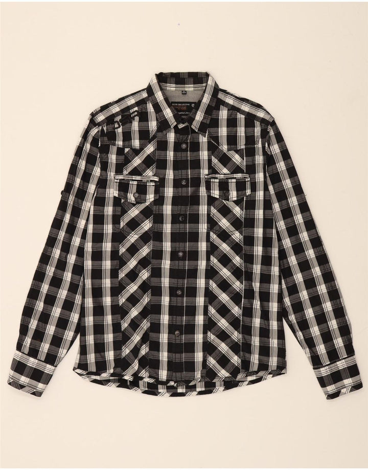 ANGELO LITRICO Mens Shirt Size 39/40 Medium Black Plaid Cotton Vintage Angelo Litrico and Second-Hand Angelo Litrico from Messina Hembry 