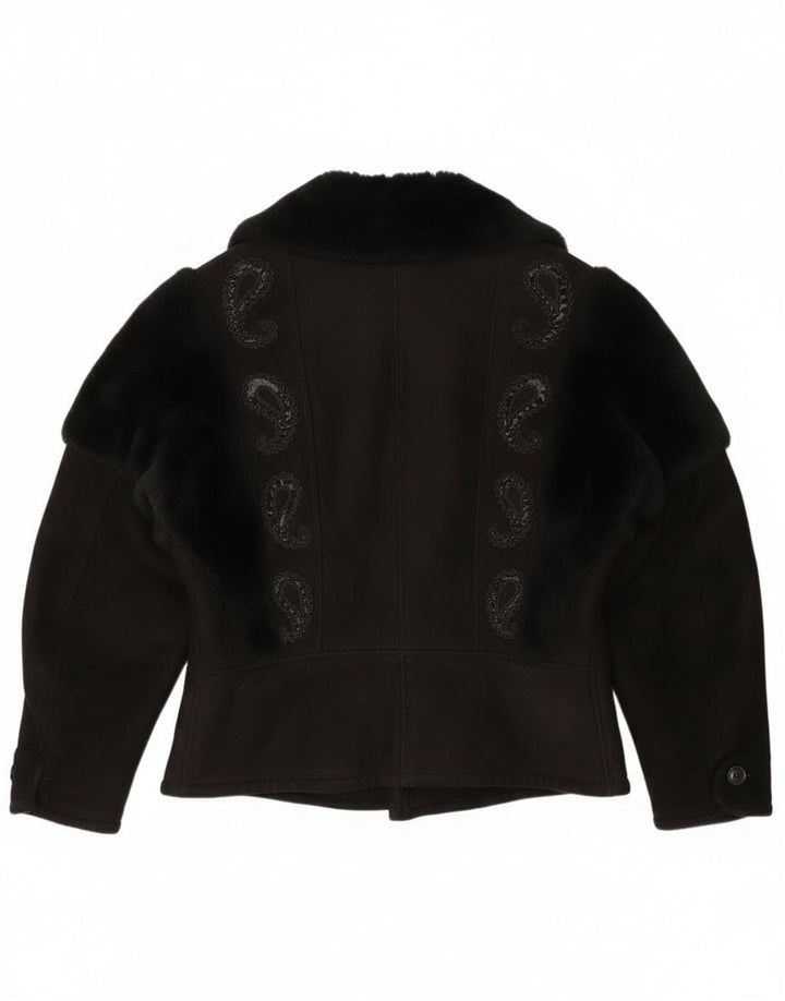 Vintage ženska jakna s ovčicama UK 18 XL Black Paisley
