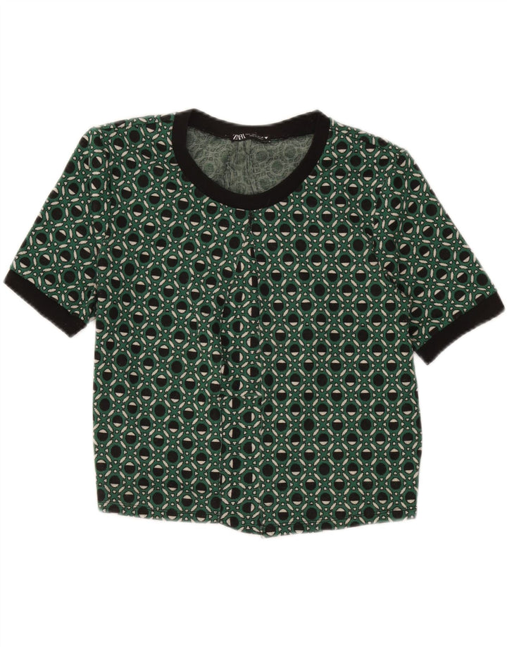 Zara ženski gornji dio bluze UK 14 Large Green Geometric