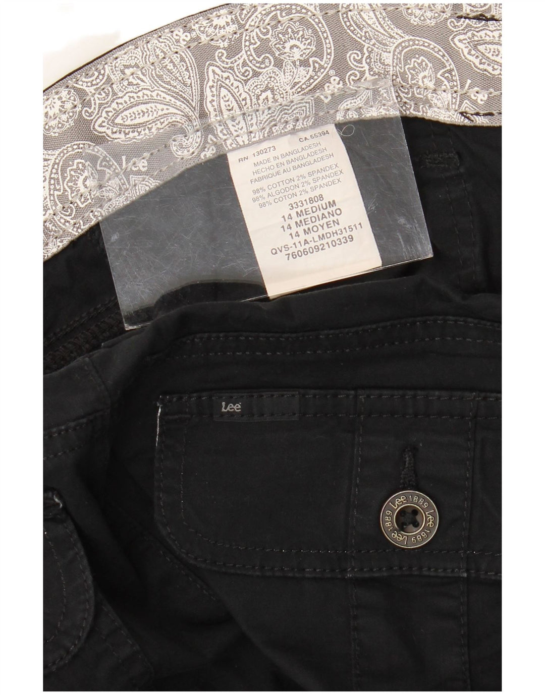 LEE ženske bermude kargo kratke hlače US 14 XL W36 crni pamuk