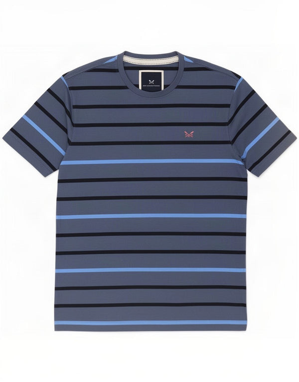 Crew Clothing Mens T-Shirt Top Large Blue Striped Cotton