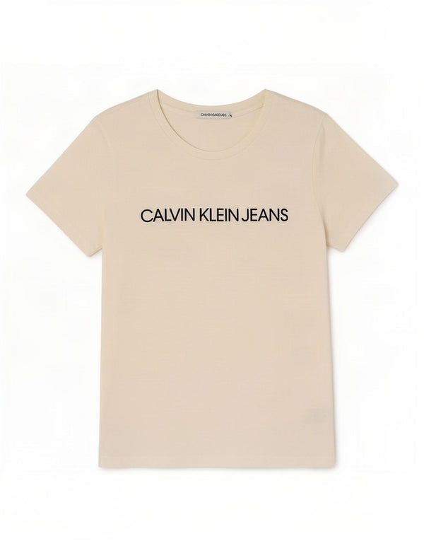 Calvin Klein Jeans Ženska majica kratkih rukava s grafičkim motivima UK 12 Medium Off White Cotton