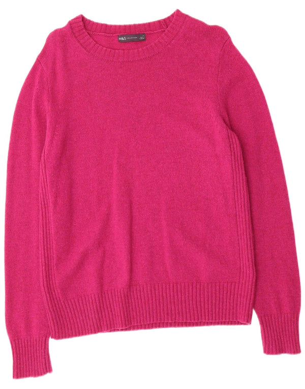 Marks & Spencer ženski džemper s veznim izrezom UK 14 Large Pink Lambswool