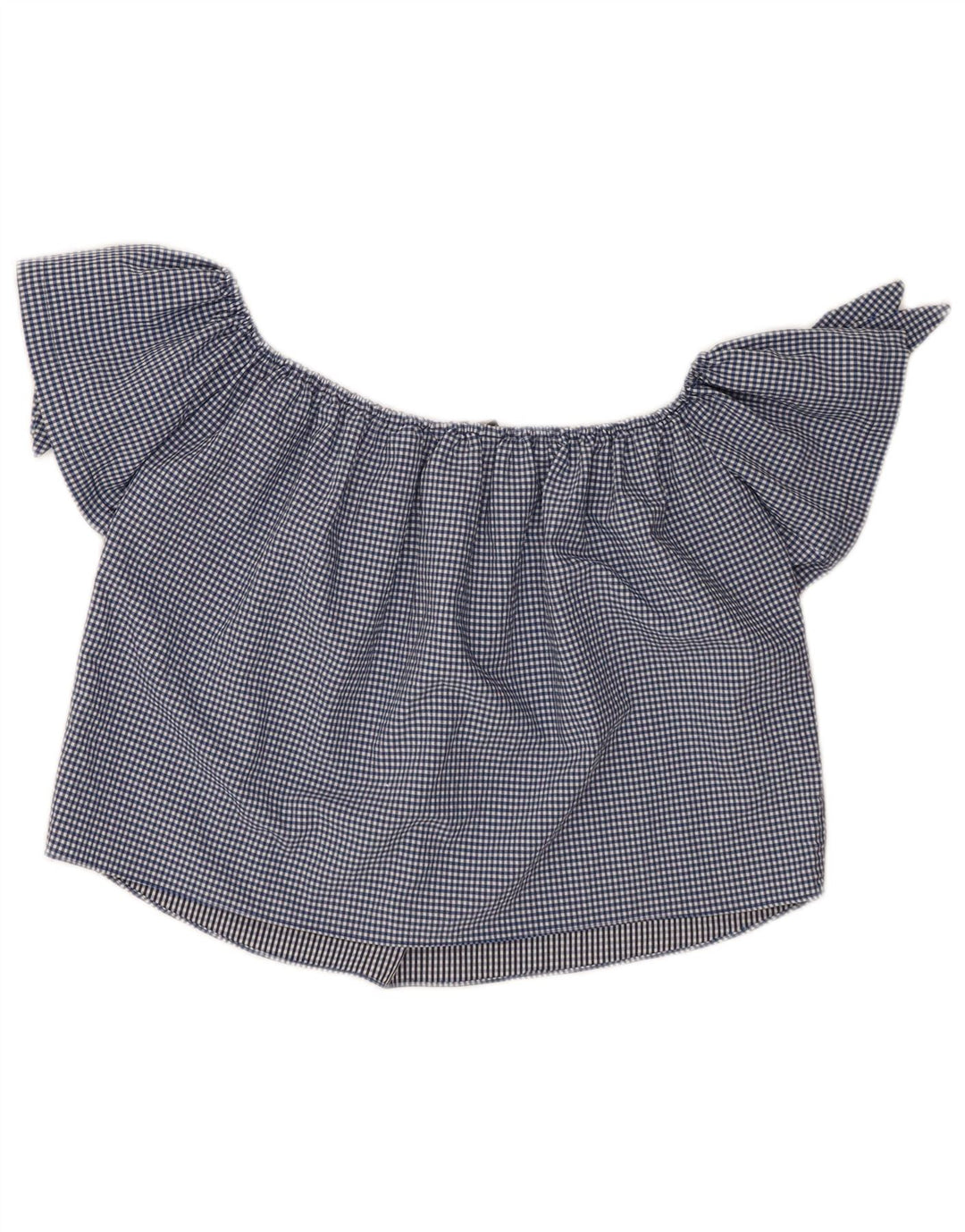 Zara ženska majica s otvorenim ramenima UK 10 Mala tamnoplava gingham