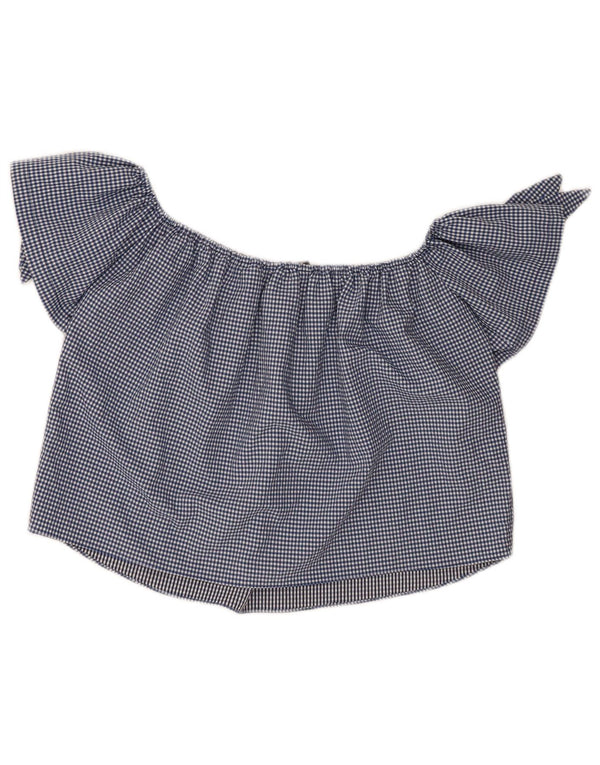 Zara ženska majica s otvorenim ramenima UK 10 Mala tamnoplava gingham