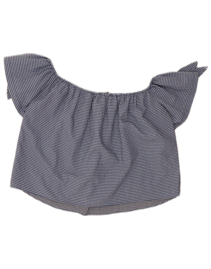 Zara ženska majica s otvorenim ramenima UK 10 Mala tamnoplava gingham