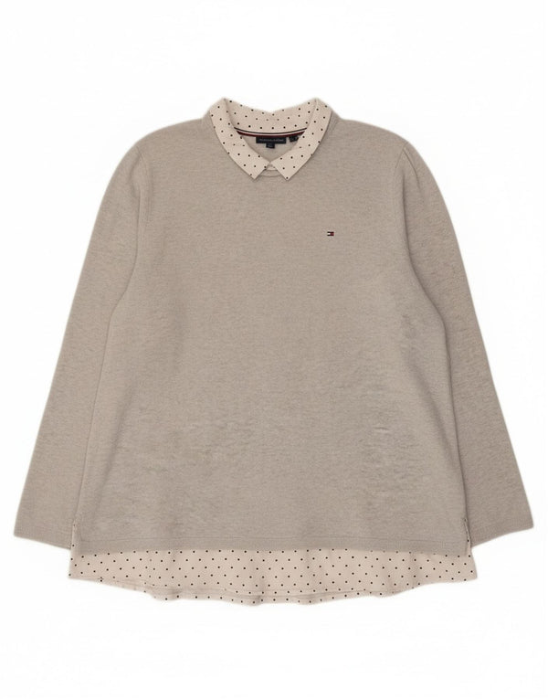 Tommy Hilfiger Ženski džemper s polo ovratnikom UK 14 Large Grey Colourblock