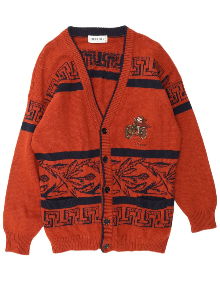 ICEBERG muški grafički kardigan džemper srednje smeđe geometrijske djevičanske vune