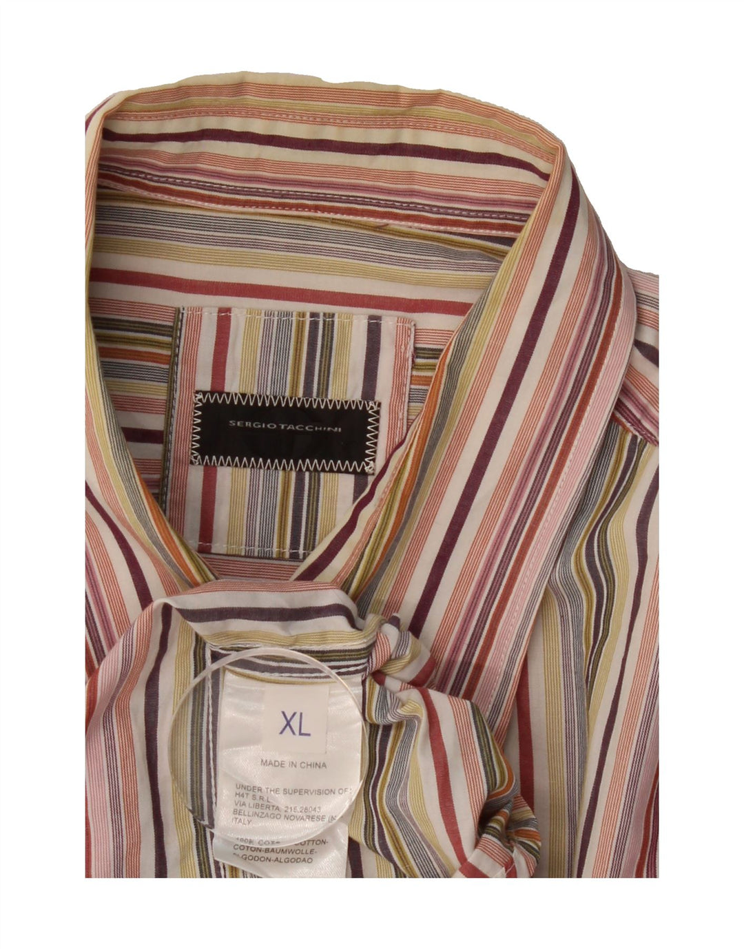SERGIO TACCHINI Mens Shirt XL Multicoloured Striped Cotton Vintage Sergio Tacchini and Second-Hand Sergio Tacchini from Messina Hembry 