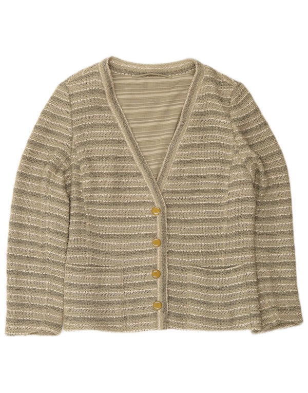 Vintage ženski kardigan džemper UK 14 srednje zelene pruge