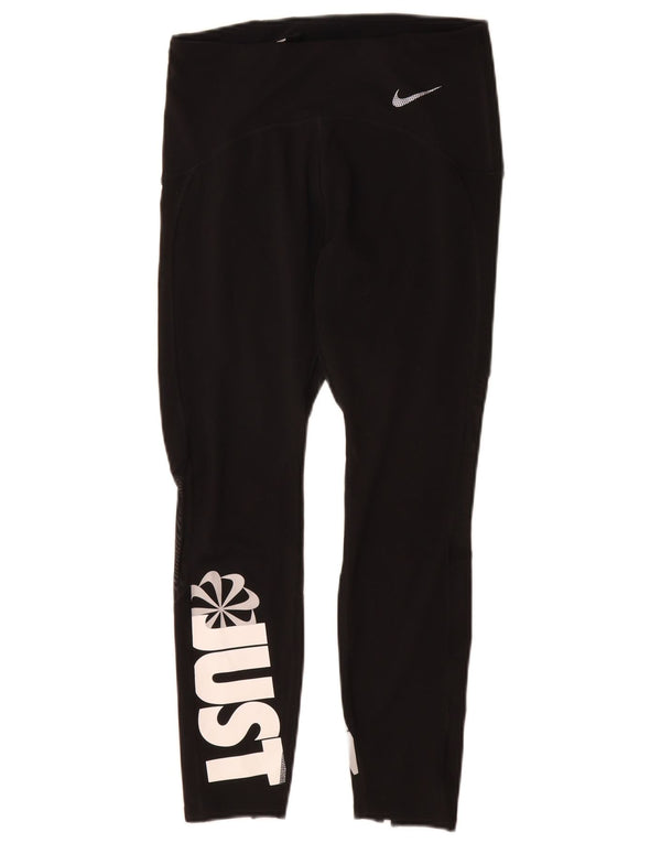 Nike Ženske Dri Fit Crop Graphic Leggings UK 12 Srednje crni poliester