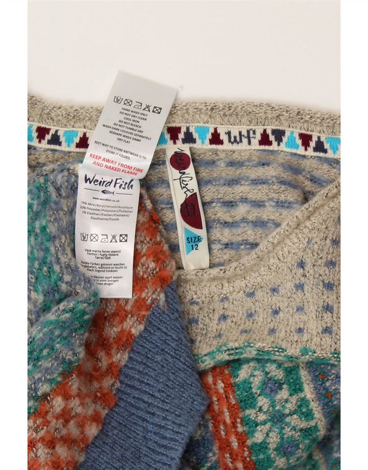 WEIRD FISH Ženski džemper s veznim izrezom UK 12 srednje plavi Fair Isle