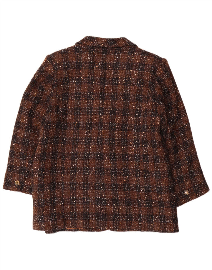 Vintage ženski sako sa 2 gumba UK 18 XL smeđi karirani