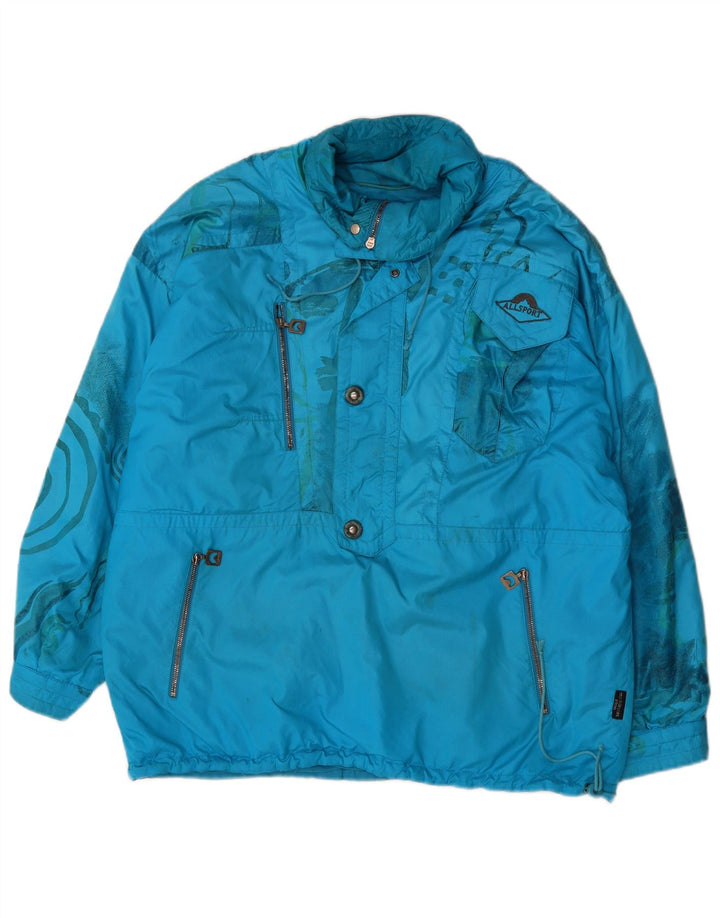 VINTAGE Mens Abstract Pattern Pullover Windbreaker Jacket UK 42 XL Blue