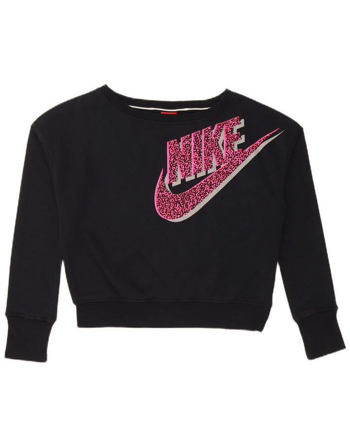 NIKE Girls Crop Graphic Sweatshirt Džemper 13-14 godina XL crni pamuk