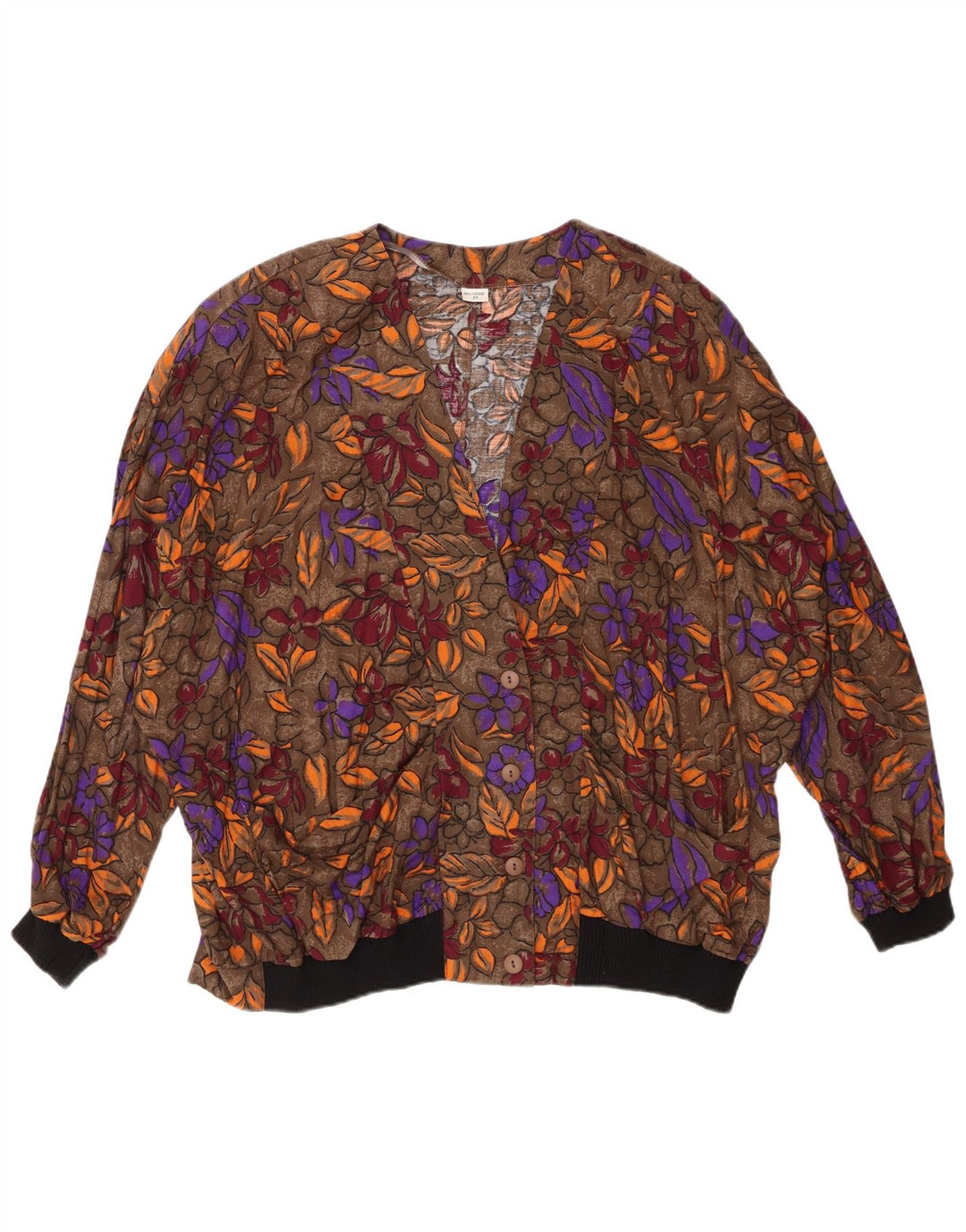 VINTAGE ženska košulja bluza UK 20 2XL smeđa cvjetna viskoza