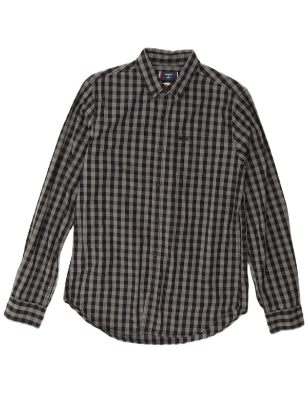 Superdry Mens Osaka Shirt Medium Grey Gingham Cotton