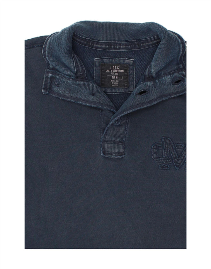 L.O.G.G Mens Button Neck Sweatshirt Jumper Medium Navy Blue Cotton Vintage L.O.G.G and Second-Hand L.O.G.G from Messina Hembry 